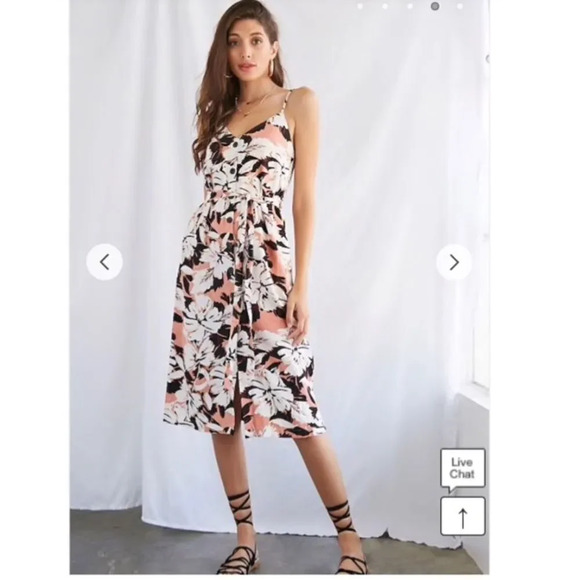 F21 tropical print buttonfront midi dress - Picture 2 of 8